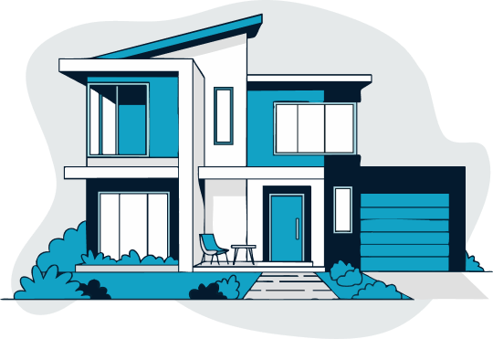 Illustration d’une maison moderne à deux étages avec garage et grandes baies vitrées