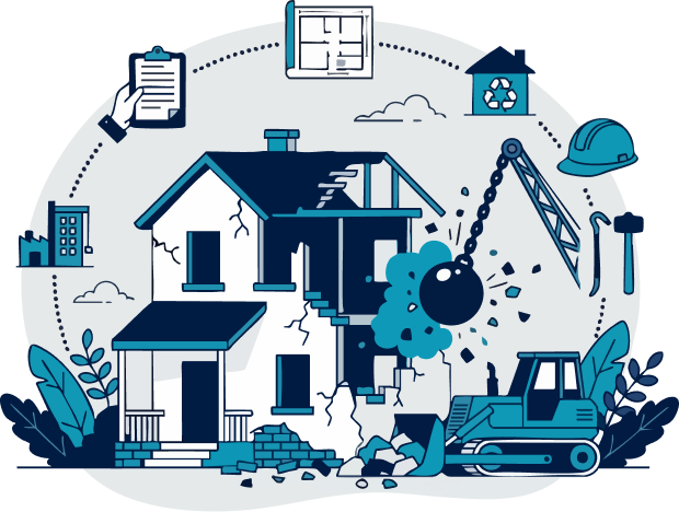 Illustration des travaux de démolition, rénovation et diagnostic de bâtiment